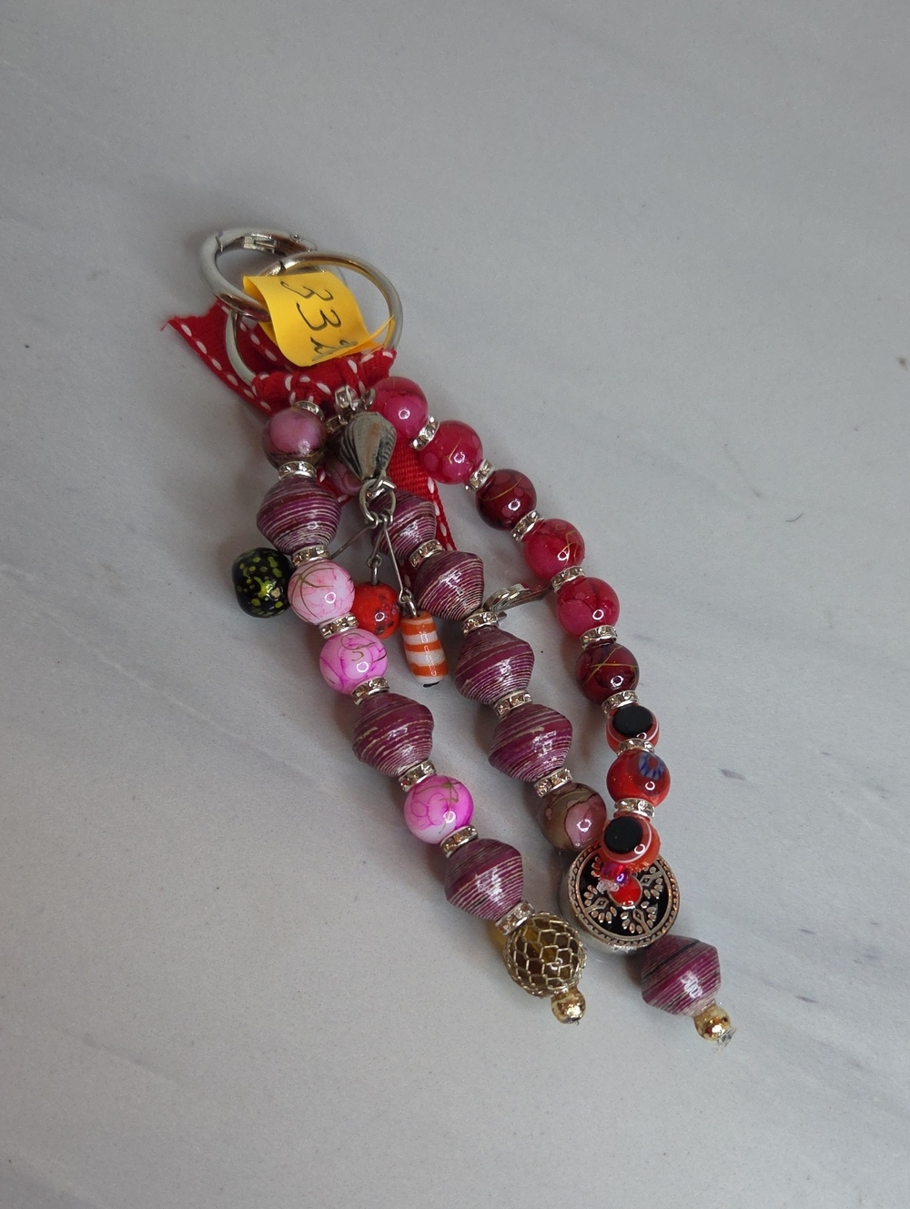 332 - Glass Beaded Pink Bag Charm